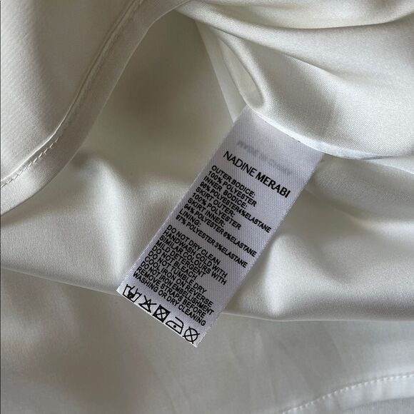 NWT NADINE MERABI Crepe White Mini Dress with Pearly Beads Strapless Minidress - Picture 7 of 10